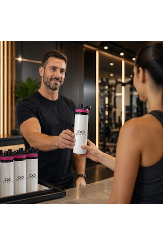 Bk Kurumsal Logonuza Özel 5 Adet Askılı Alüminyum Su Matarası - 800 Ml Kurumsal Matara Pembe