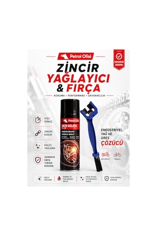 Petrol Ofisi Zincir Yağlayıcı Sprey + Çift Taraflı Motosiklet Bisiklet Zincir Fırçası
