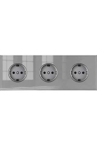 Tenfowee 3 Lü Topraklı Elektrikli Çıkış, 16a, Siyah Cam Paneli, Çocuk Güvenliği Kapaklı, Avrupa Standartı Type C/f Gri