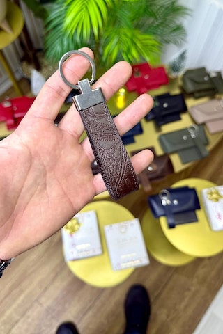 Premium Deri Ruhsat Kılıfı Ve Anahtarlık Seti Kahverengi Motifli