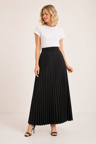 Bihan Store Yüksek Bel Beli Lastikli Akordiyon Piliseli Maxi Boy Etek 8940-siyah