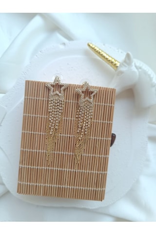 Yıldız Taşlı Gold Küpe Altın