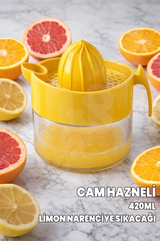 Destpak Cam Hazneli 420 Ml Limon Sıkacağı - Narenciye Sıkacağı - Elde Limon Ve Narenciye Sıkacağı - Saplı Şeffaf