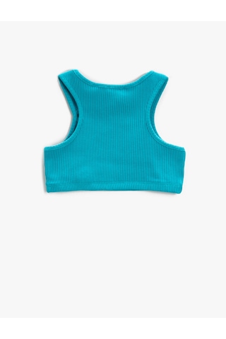 Koton Pencere Detaylı Crop Üst Ribanalı Kolsuz Pamuklu Turkuaz 2skg30111ak