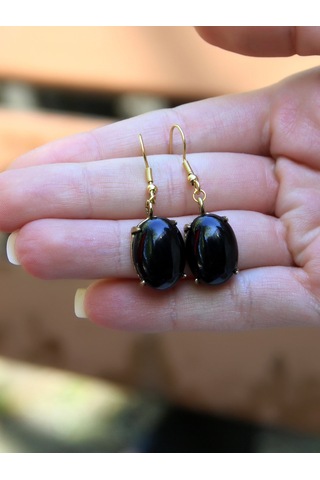 Doğal Taş Oniks Doğal Taşlı Sallantılı Küpe Euku22o Siyah