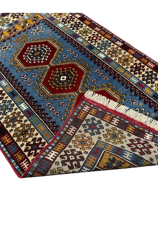 El Dokuma Sıfır Yahyalı Halısı 87x150 Mavi %100 Yün Kök Boya Halı