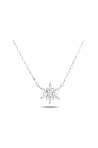 Brezza Lusso Jewelry Swarovski Taşlı Kuzey Yıldızı Kar Tanesi Kadın Gümüş Kolye 45 CM 45 CM