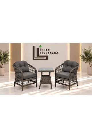 Rattan Bahçe Ve Balkon Takımı Alara Model 1+1 2 Kişilik Antrasit