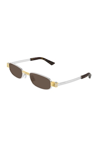 Bottega Veneta Bv 1381s 001 50 Unisex Dikdörtgen Gri Metal Güneş Gözlüğü Gri