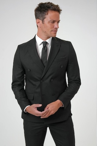 SÜVARİ Siyah Slim Fit Desenli Sivri Yaka 6 Drop Klasik Takım Elbise