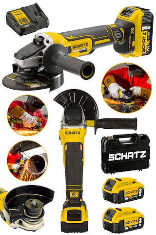Schatz Brushless Motor 21v 3.0 Ah Çift Akülü Spiral Taşlama Makinesi Devir Ayarlı Şarjlı Taşlama 125mm Sarı