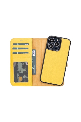 Apple İphone 13 Pro Uyumlu Deri Cüzdanlı Kılıf Fl12 Sarı