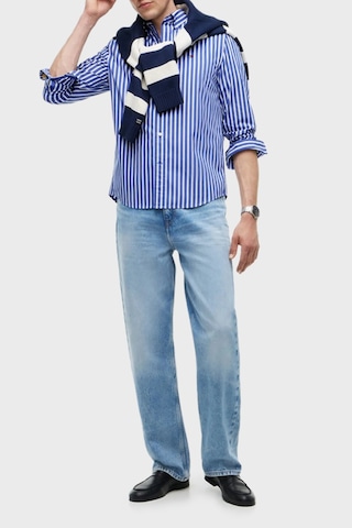 Tommy Hilfiger Çizgili Pamuklu Regular Fit Uzun Kollu Gömlek Erkek Gömlek Mw0mw43315 0a5 Mavi-beyaz