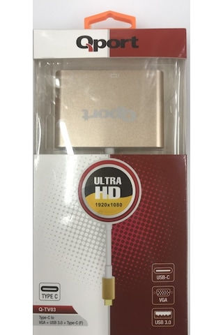 Qport Q-Tv03 Type-C To Vga+Usb 3.0+Type-CF 1920X1080P Çevirici