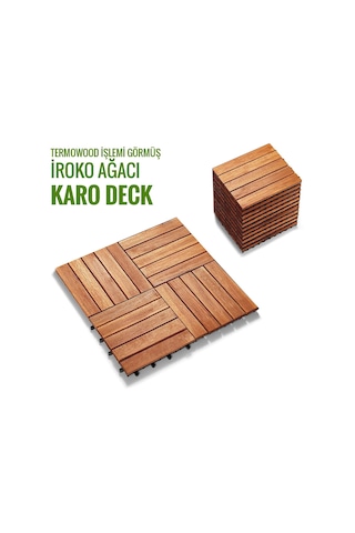 Pafu Sunsoe İroko Ağacı Balkon Bahçe Ahşap Yer Döşemesi Karo Deck 30x30 Cm 10 Adet 0,9m2
