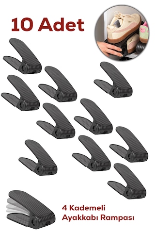 Porsima 5301 10 Lu Ayakkabı Rampası Ayakkabı Düzenleyici Dolap İçi Organizer- Siyah Siyah