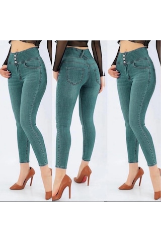Valensdesign Yüksel Bel Likralı Kot Pantolon Yeşil