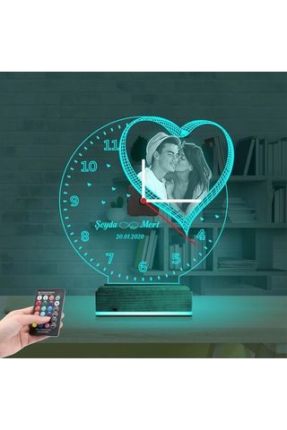 Luvivia Kalp Sevgiliye Hediye V7 Fotoğraflı Saatli 3d Lamba - Masa Gece Lambası