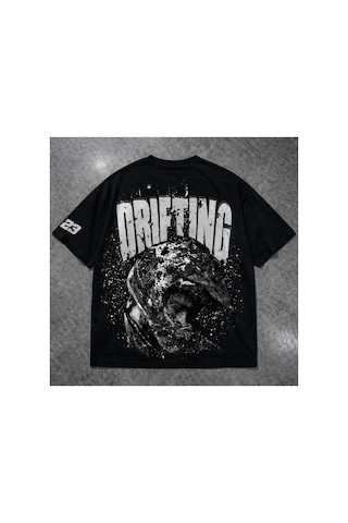 Yolo Street Oversize Unisex Drift Racing Baskılı Siyah Tişört %100 Pamuk Streetwear Siyah
