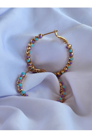 Eva Takı Dorika Mor Lila Turkuaz Halka Çelik Küpe Lila - Turkuaz