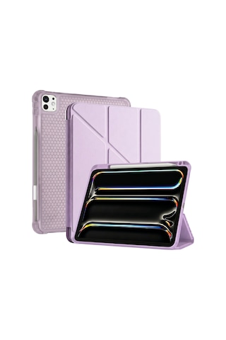 Ps Apple Uyumlu iPad Pro 13 İnç M5 / M4 Tri Folding Standlı Kılıf - Lila Kapaklı Kılıf