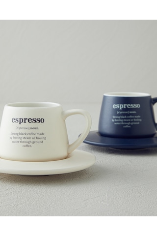 English Home Phoebe New Bone China 4 Parça 2 Kişilik Kahve Fincan Takımı 90 Ml Lacivert - Krem Lacivert - Krem