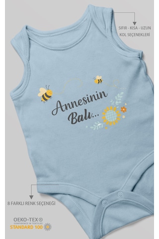 Morivokids Annesinin Balı Sıfır Kollu Bebek Body %100 Pamuk Bebe Mavisi
