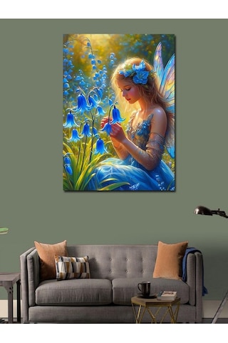 Kanvas Tablo Mavi Çiçek Ve Peri Kızı 50cmx70cm