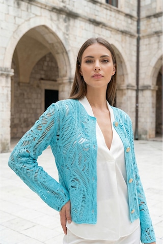 Sayzen Your Shine Dantel Desenli Gold Düğmeli Basic Ceket Shn-2602-tg Gök Mavi