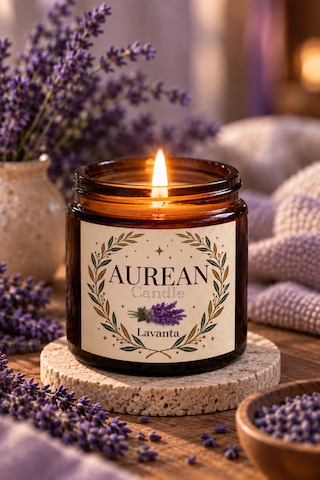 Lavanta Kokulu Mum 100 Cc Amber Cam Kavanoz Aromatik Dekoratif Mum Beyaz