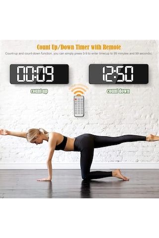 Artfulabode Uzaktan Kumandalı Dijital Duvar Saati 12/24h Led Tarih Sıcaklık Göstergesi Mavi 16 İnç Çalar Camgöbeği