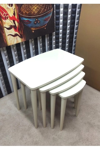 4 Lü Mdf Lam Ahşap Zigon Sehpa Krem