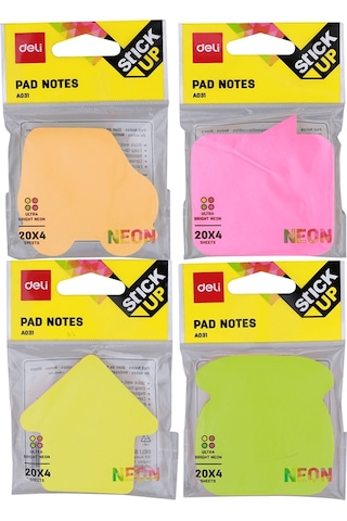 Deli Yapışkanlı Not Kağıdı 4x20yp Renk Ultra Neon A03102