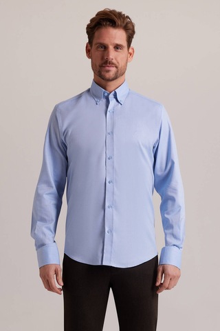 Erkek Mavi Slim Fit Uzun Kol Desenli Gömlek