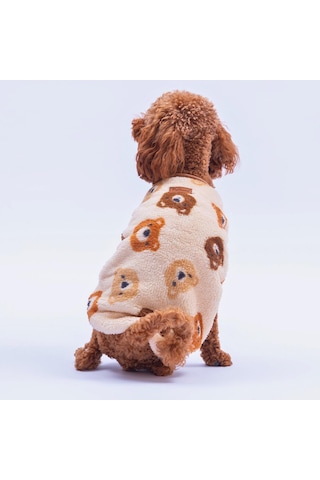 Bubu Cozy Peluş Sweat Ayı Desenli Kedi Köpek Sweati Kedi Köpek Kıyafeti Köpek Peluş Kolsuz Sweat Sıcak Tutan Süveter