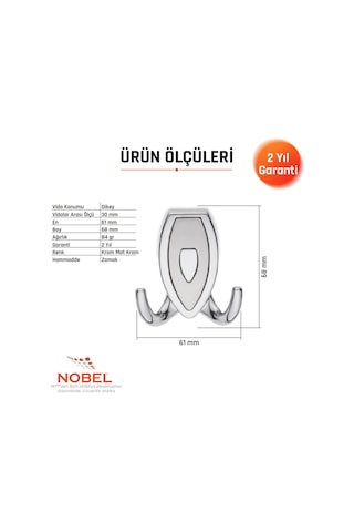 Zepli N Askı, Metal Vestiyer Askısı, 84 Gr, Dolap Ve Duvar Askılığı, Krom Matkrom Vidalı Krom Krom