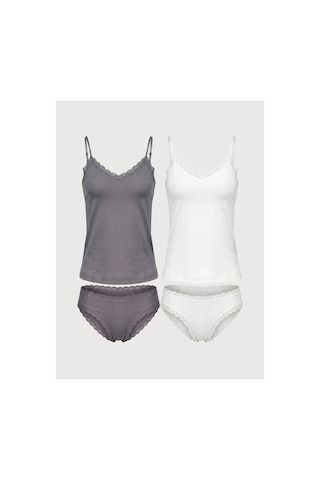 Auw Kadın Ayarlı Askılı Dantelli V Yaka Atlet Ve Slip Külot Takım 2'li - Lace&love Gri,ekru