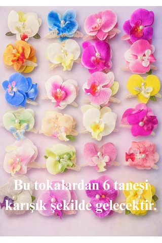 Orkide Saç Tokası Buketi - 6 Adet İncili Çift Taraflı Büyük Boy Mandal Toka - Karışık Renk Gelecektir - Hediyelik Çok Renkli