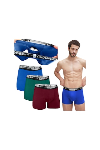 Yohannes Club, Erkek Özel Keseli Pamuklu Boxer, Renk Seçenekli, 3'lü Paket, Bordo,yeşil,mavi Bordo - Mavi - Yeşil