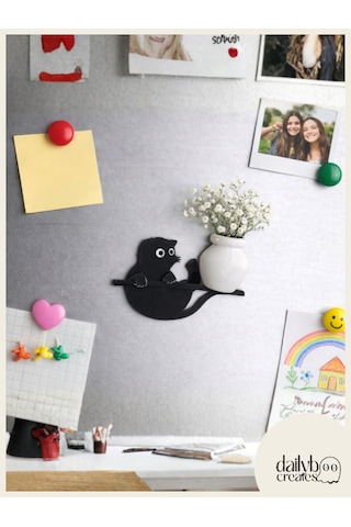 Kedi Bıyığı Toplayıcı Magnet-vazolu Buzdolabı Süs-2 Renkli Kedi Bıyığı Biriktirme Magnet Siyah