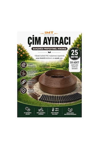 Esnek Pvc Çim Ayırıcı Bahçe Peysaj Düzenleyici 25 Metre Kahverengi Çim Sınırlayıcı Esnek Plastik Taş Toprak Ayraç Bariyer Peyzaj Bordürü
