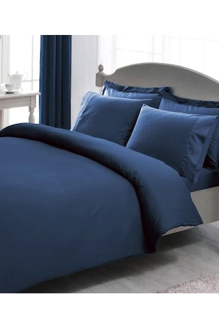 Taç Premium Basic Stripe King Size Saten Nevresim Takımı Lacivert