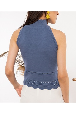 Aqe Fashion Kadın Halter Yaka Dantel Detaylı Bluz İndigo-İndigo
