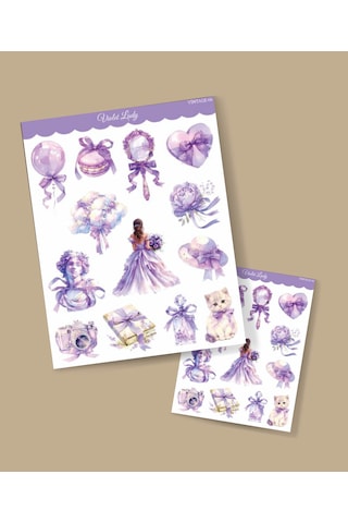 Journal Süsleme-mor Lady- Ajanda Defter Süsleme-violet Lady-vintage Sticker Set Mat Kağıt - 2li Etiket Seti Sarı