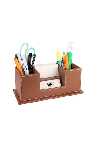 Masaüstü Deri Organizer Kalemlik 4 Gözlü Desktop Organizer Rainbow Vegan 10x12x25 Cm. Taba