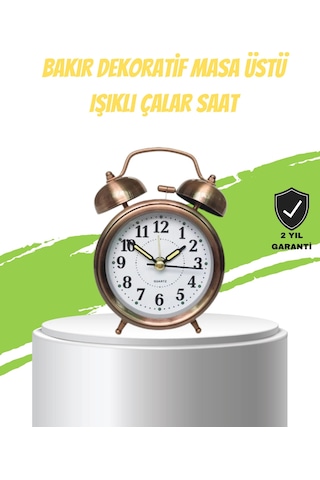 Nostaljik Bronz Metal Alarmlı Masa Saati Büyük Boy Dekoratif Ve Şık Tasarım Sarı