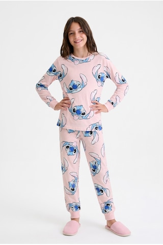 Minipomes Cartoon Print Pamuklu Çocuk Pijama Takım Pembe