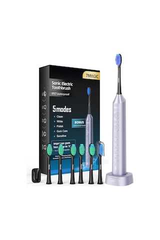 7magıc Knight Blue Sessiz Sonic Elektrikli Diş Fırçası 5 Modlu 40000 Vpm 90 Gün Şarjlı Açık Gri