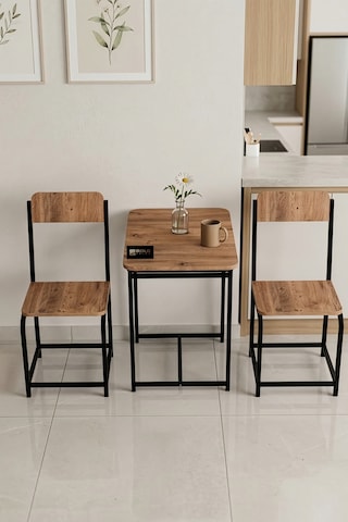 Mutfak Masa Takımı Sandalyeli 2 Kişilik Modern Balkon Cafe Bahçe Yemek Masası Minör 9806 Atlantik Kahverengi