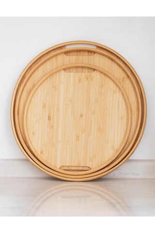 Kapris 3 Lü Yuvarlak Bambu Tepsi Seti Kap-1429